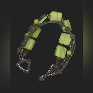 SILPADA mother of pearl, pyrite, tigers eye and green leather bracelet (Retired)